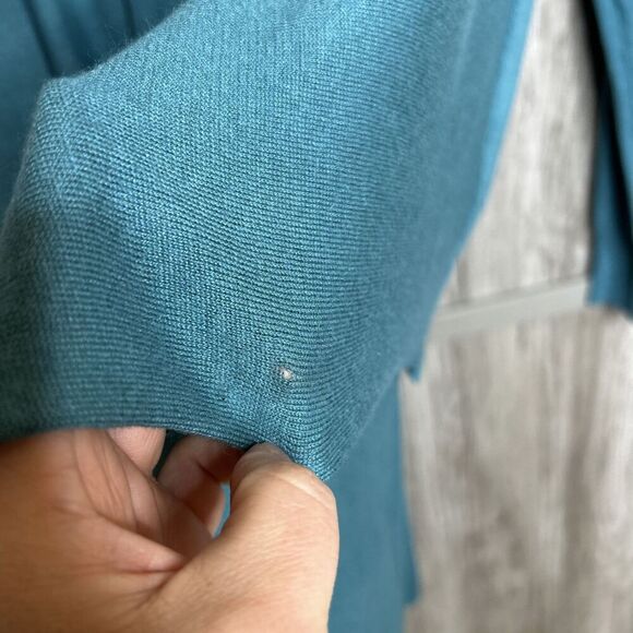 Ted Baker Wrap Cardigan Teal Color Silk and Angora Pockets Long Sleeves Size 4 - Picture 10 of 10